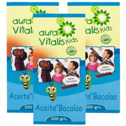 3 x Aura Vitalis Kids Jbe. Aceite Higado Bacalao - Chocolate